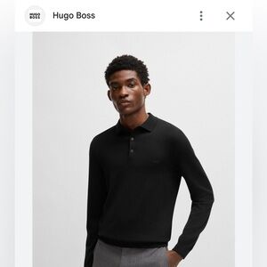 Mens Hugo Boss $300 Extra Fine Merino L/S Black Polo Medium
